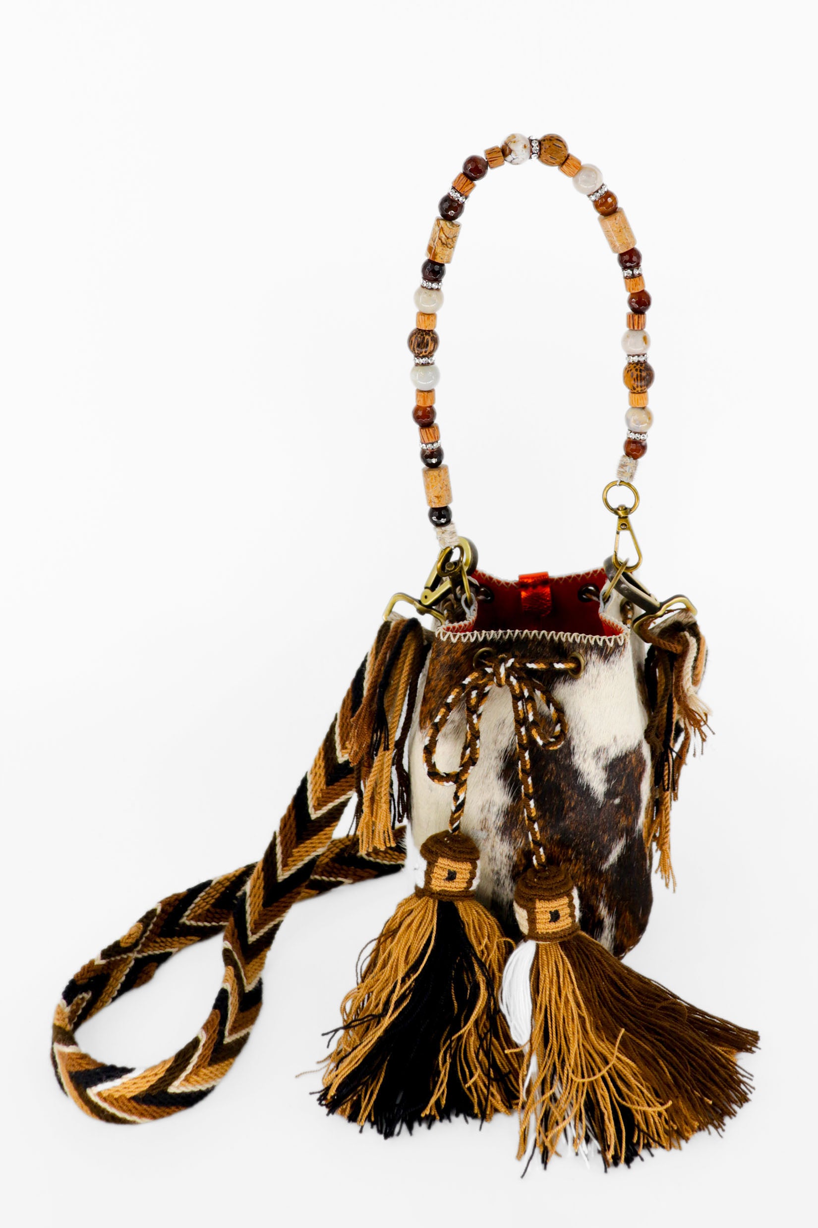 APÜNÜ BUCKET BAG X-SMALL FURRY / BRW&WH - ORANGE #350007